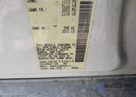 2013 Nissan Altima 2.5 S z USA, uszkodzony, nr VIN 1N4AL3AP5DC232614